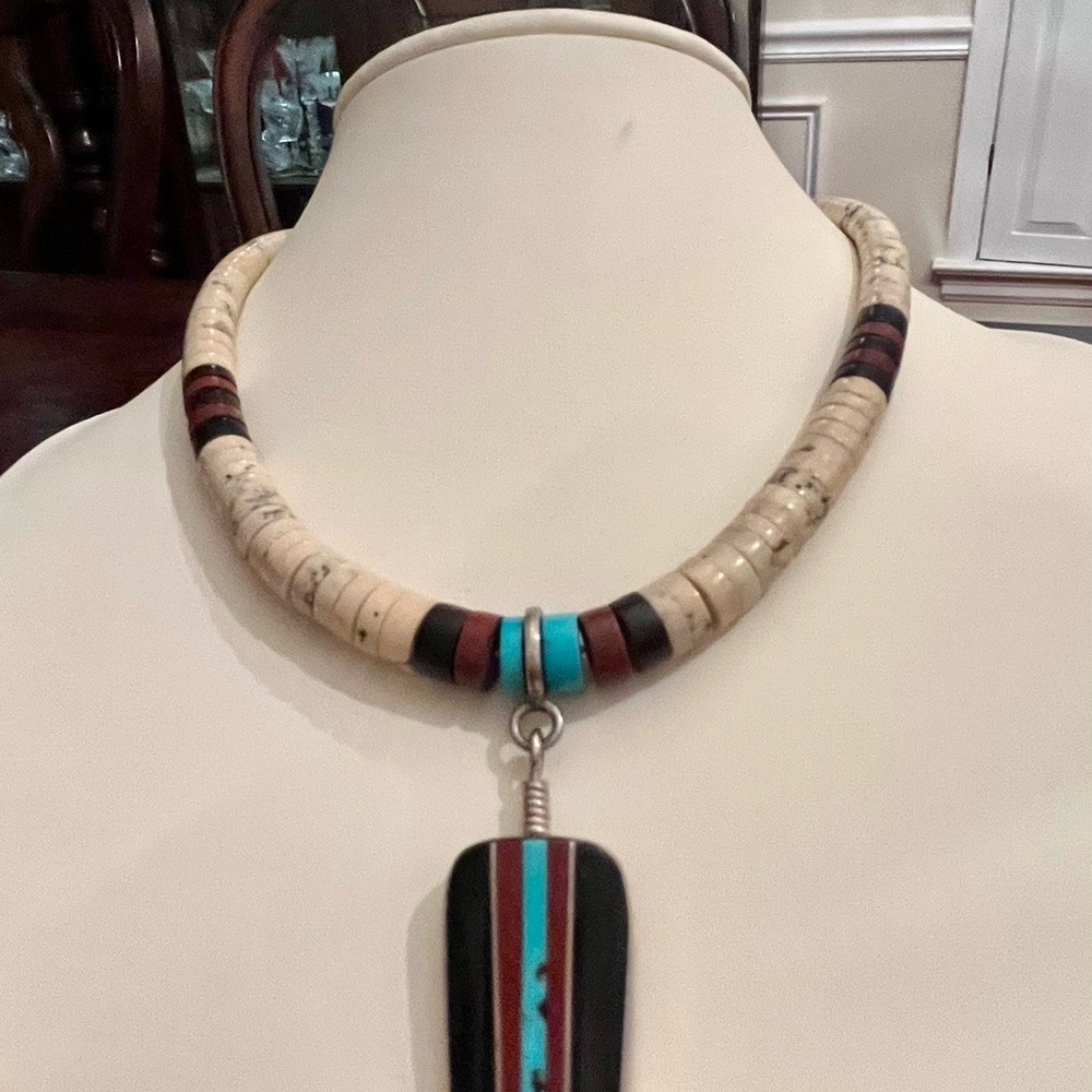 Native American Handmade Inlay Necklace - Picture 6 of 7